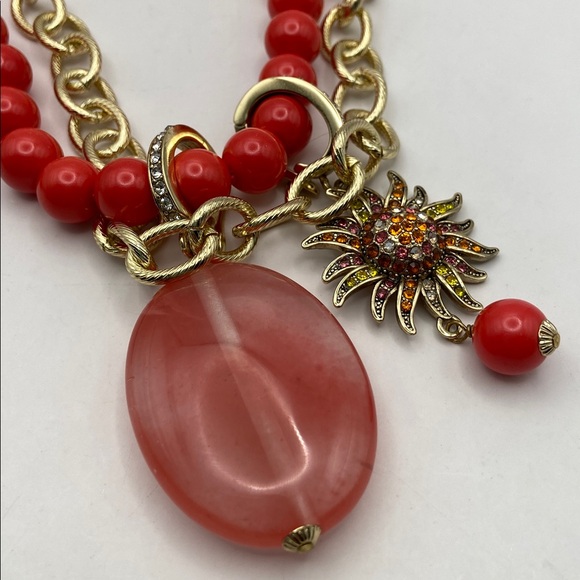 Heidi Daus Loop Back Around Transformable Charms Long Necklace Coral 52”L - Picture 3 of 13